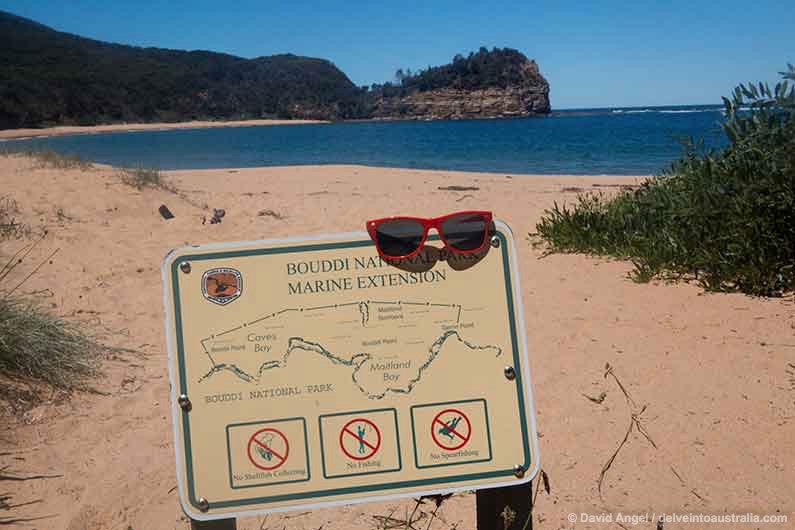 Image of map of Bouddi National Park map with a pair of sunglasses left on top 